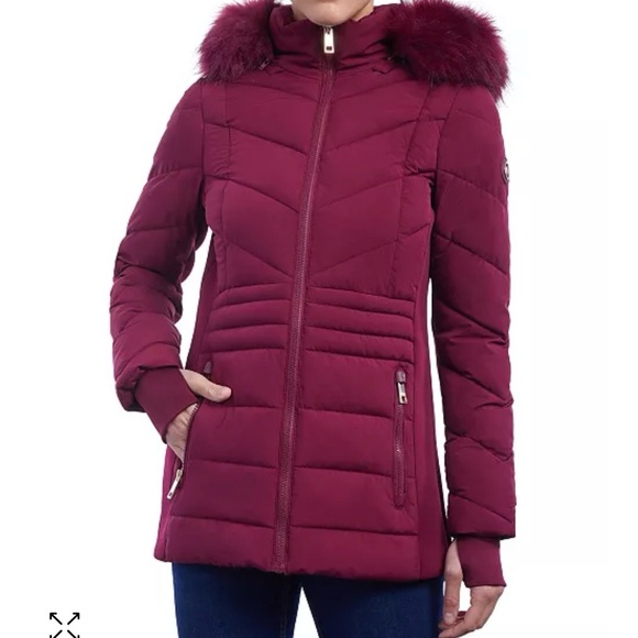 NWOT Women's Michael Kors Faux-Fur-Trim Hooded Puffer Coat, XL - Picture 1 of 5